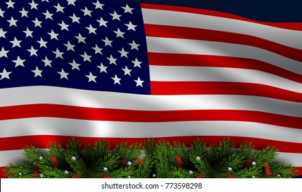 Vector american flag with christmas tree board/ Christmas patriotic background
