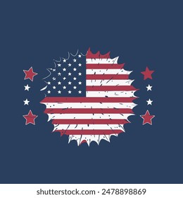 Vector American Flag with Distressed Stars and Stripes Design