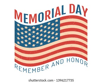 Vector American flag foe memory day. Vintage flag og USA for memory day
