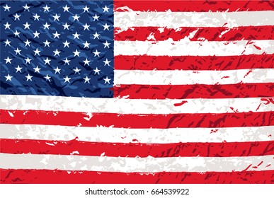 Vector american flag with grunge texture. National flag for poster and card design. Fourth of July. Independence day of the USA. 
