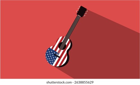 Vector of American flag guitar on red background for patriotic music celebration