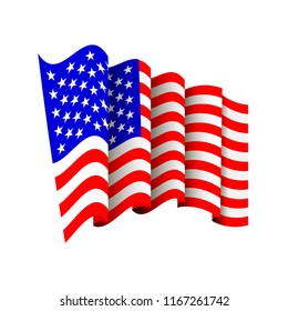 Vector American Flag Icon Isolated on White Background. Waving Icon of United States of America. Symbol of USA.