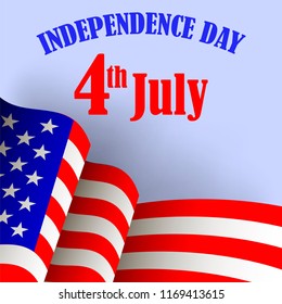 Vector American Flag Icon on Blue Background. Waving Icon of United States of America. Symbol of USA.