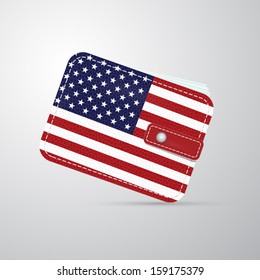 vector american flag leather wallet, billfold 