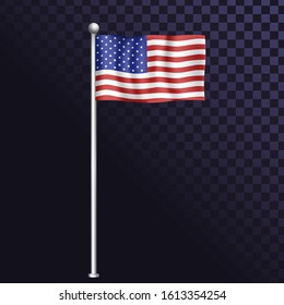 Vector american flag on stick, usa flag ripple in the wind