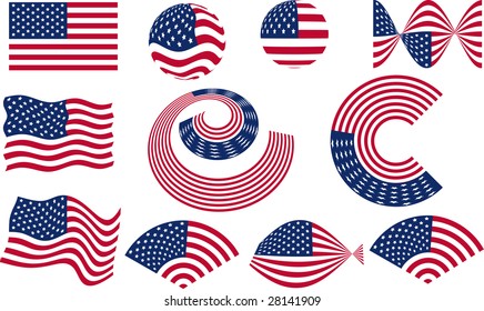 Vector American Flag Set design elements