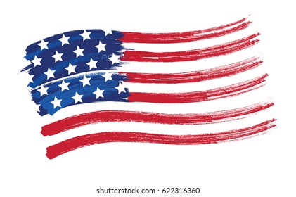 Vector American Flag Sketch Paint Hand Drawn On White