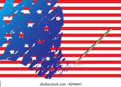 Vector - American flag sketched out using a pencil. Concept: Election day.