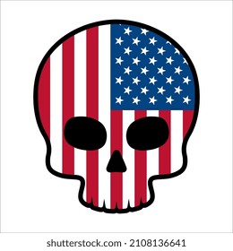 Vector American Flag Skull on White Background