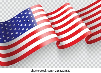 Vector American flag waving on transparent background.