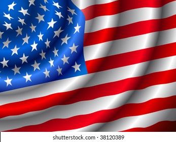 VECTOR American flag waving in the wind. (Only gradient used, easy to edit )