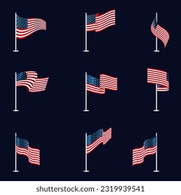 Vector american flags icons set