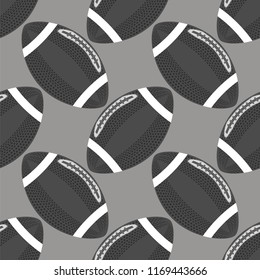Vector American Football Ball Seamless Pattern Isolated on Grey Background. Rugby Sport Icon. Sports Equipment Oval Design Element.