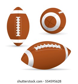 Vector of American football in different view isolated on white background.