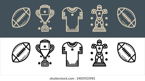 Vector American football icon set line art illustration