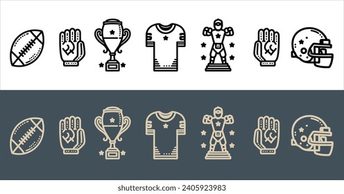 Vector American football icon set line art illustration