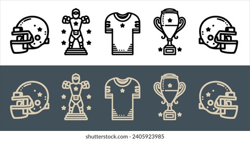 Vector American football icon set line art illustration