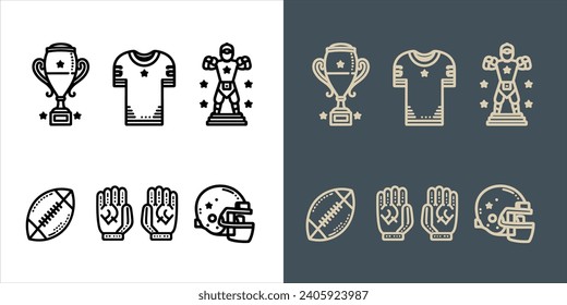 Vector American football icon set line art illustration