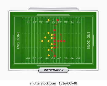 Vector of American football infographic elements on green field background.