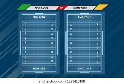 Vector of American football infographic elements on green field background.