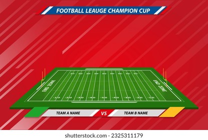 Vector of American football infographic elements on green field background.