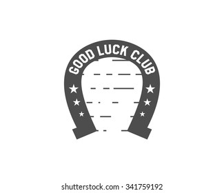 Vector American football lucky horseshoe label. Unusual sports emblem design. Usa sport logo concept with typography elements, lines and leaf clovers