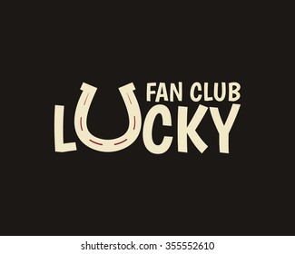 Vector American football lucky horseshoe label. Unusual sports emblem design. Usa sport logo concept with typography elements. Can be use for fan club, pub, cafe or restaurant. Vector.