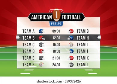 Vector of American football match on green field background.