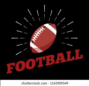 Vector american football sport ball logo icon sun burtst print hand drawn vintage line art design