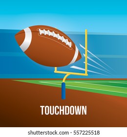 Vector Of American Football With Touchdown Scene.