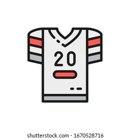 Vector american football uniform, t-shirt flat color line icon.