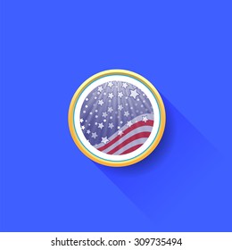 Vector American Icon Isolated on Blue Background. Long Shadow.