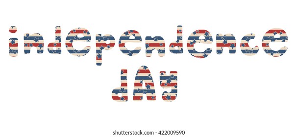 Vector American Independence Day hand drawn lettering with stars and stripes pattern, isolated over white background.