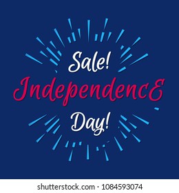 Vector american independence day sale banner with firework on cyan background for poster, decoration, greeting card, flyer. Sunburst illustration 10 eps