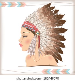 Vector american indian beautiful girl. Vector native american indian chief