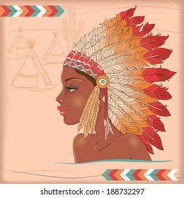 Vector american indian beautiful girl. Vector native american indian chief