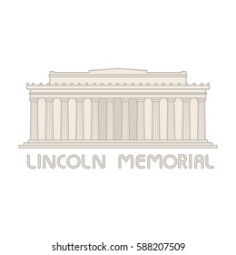 Vector american lincoln memorial building line flat cartoon. Washington  background