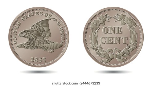 Vector American money, one cent coin, 1857. Vector illustration.