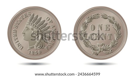 Vector American money, one cent coin, 1859.  Vector illustration.