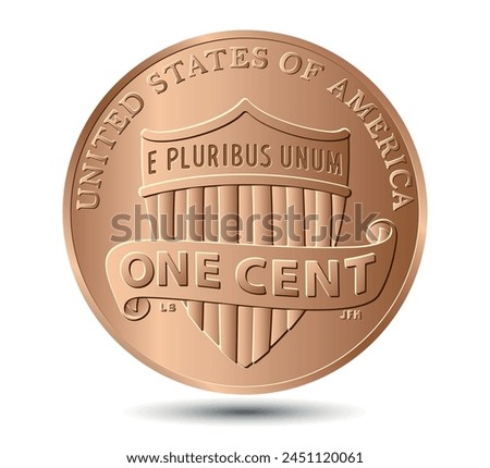Vector American money, one cent coin, 2010-2024. Vector illustration.
