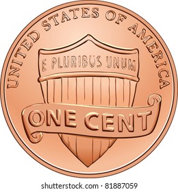 Vector American money, one gold cent coin with the image of a shield