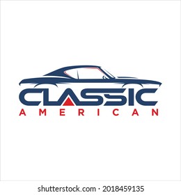 Vector american muscle car profile. Classic vehicle graphics design.