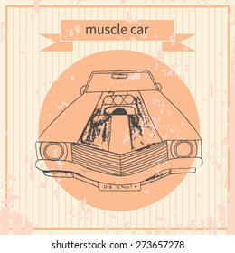 vector american muscle car. retro car. hand drawn car