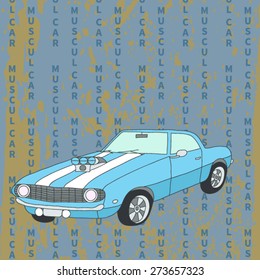 vector american muscle car. retro car. hand drawn car