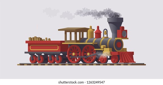 Vector american old steam locomotive