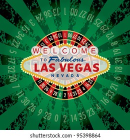 vector american roulette wheel with Las Vegas sign