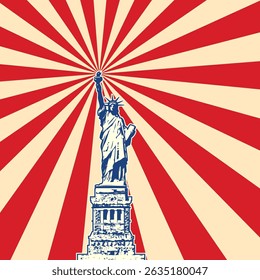 vector american symbol of New York statue of liberty with starburst