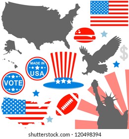 Vector of American symbols set on white