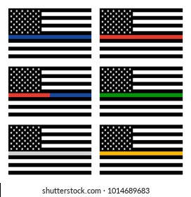 Vector American Thin Line Flag Set