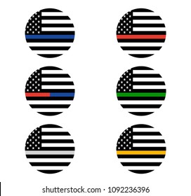 Vector American Thin Line Flag Set